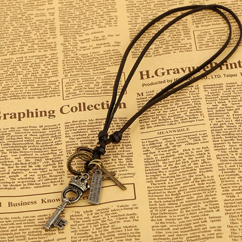 Boho Gypsy хиппи Панк Корова Черный Кожаный сплав металлическая Корона ключ Крест