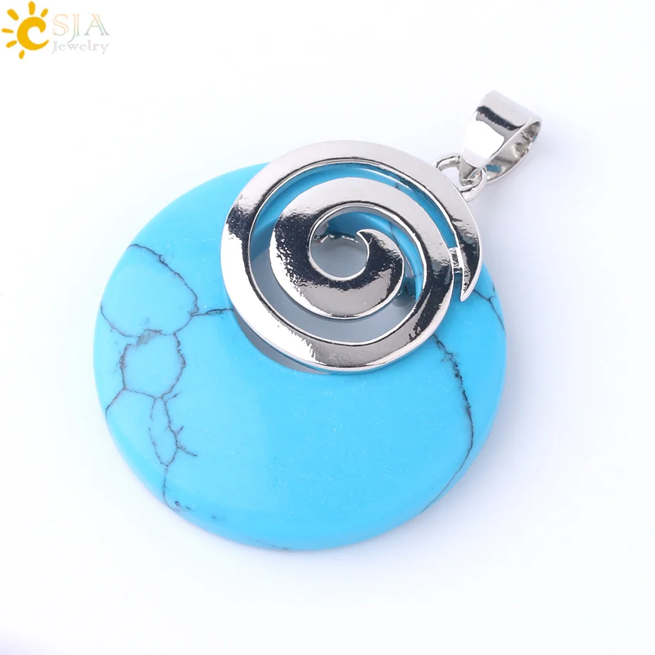Blue Turquoise CSJA натуральный красный фиолетовый Агаты подвески для ожерелья перламутр оболочки белый желтый спираль круглой формы говлитовые украшения F829 - Окраска металла: Blue Turquoise