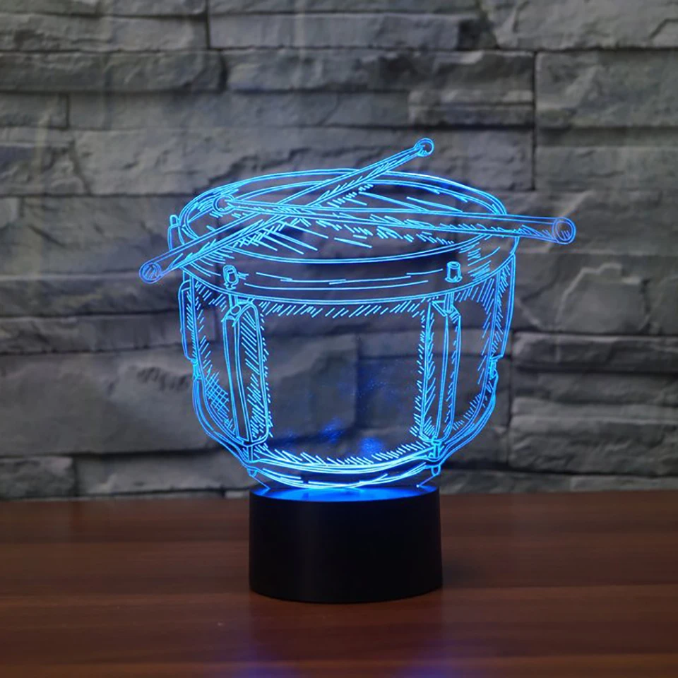 Сенсорный 3D светильник 7 цветов музыкальный инструмент барабан светодиодный