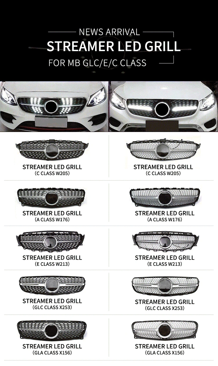 For V Class W447 GT Grill LED Streamer Front Mesh Grille LED DRL grid For C180 C200 C250 C300 LED Grille