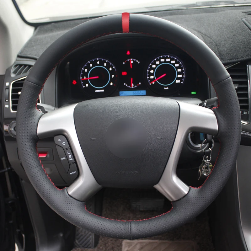 HuiER ручной шьем чехол рулевого колеса автомобиля красный маркер для Chevrolet Captiva 2007