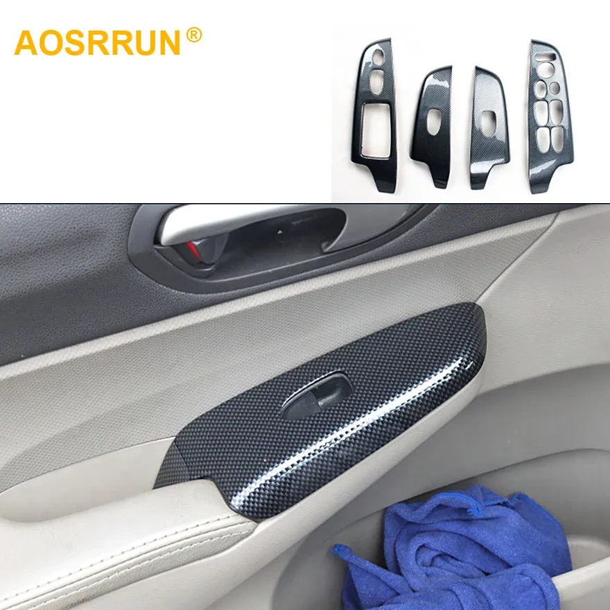 

For Honda Civic 2005 2006 2007 2008 2009 2010 2011 Carbon Fiber Door button panel cover Car Accessories Style