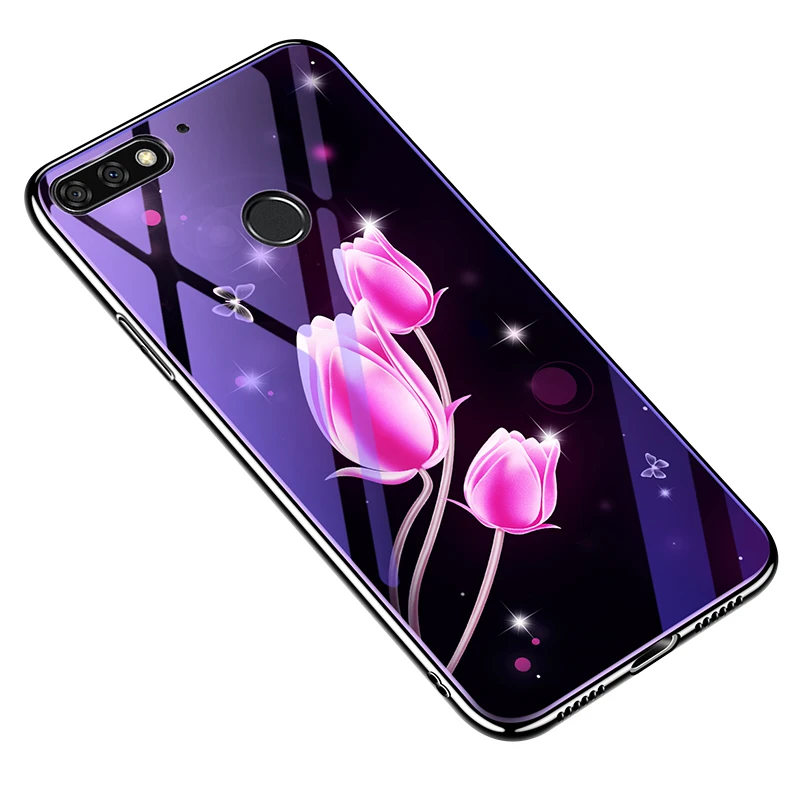 Чехол из закаленного стекла для телефона huawei Honor 7C AUM-L41, 5,7 дюймов, 7C, 5,99 дюймов, чехол, s покрытие, синий светильник, роскошный стеклянный чехол, Fundas Capa - Цвет: Tulip