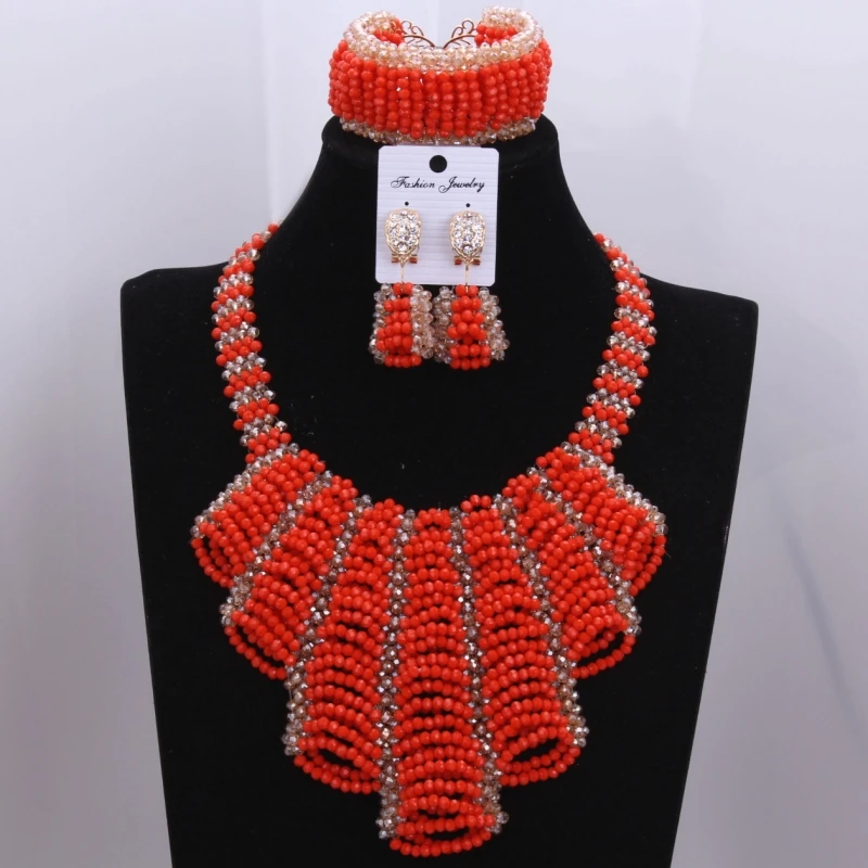 2017 модные африканские индийские свадебные бусы Дубай набор оранжевого золота