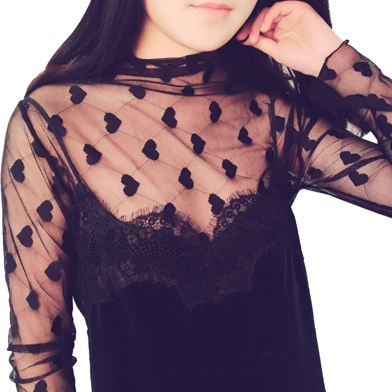 2019 сексуальные прозрачные футболки Женская водолазка сетчатая рубашка женские