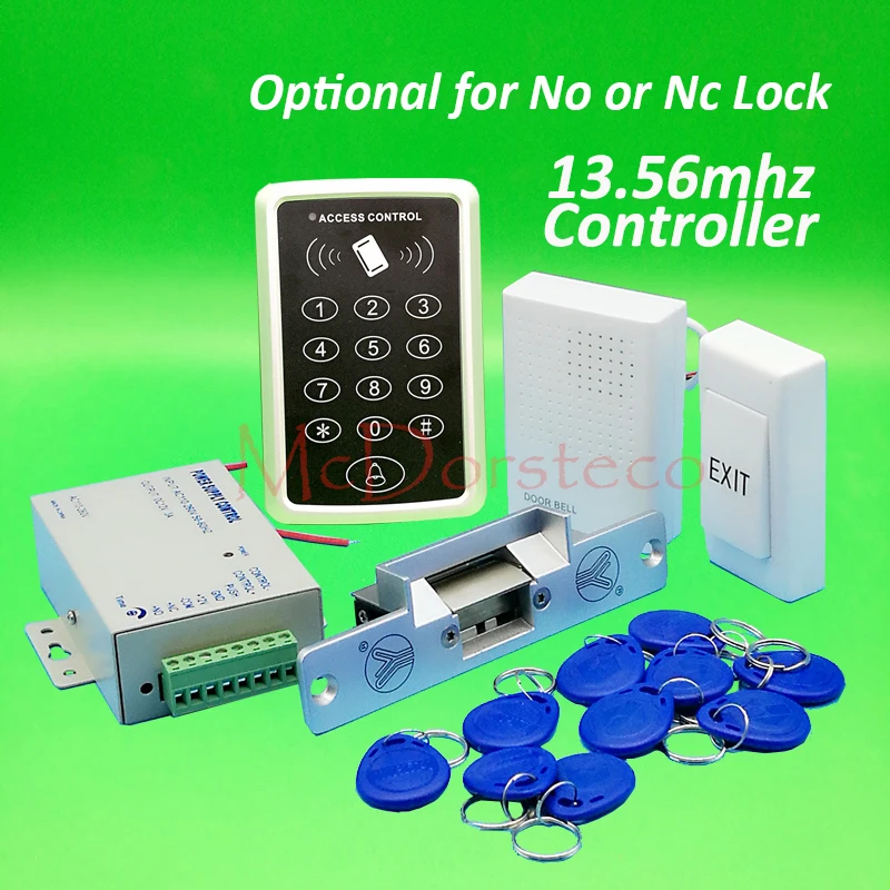

DIY 13.56mhz IC M1 Card Door Access Control kit Full Door Access Kit Yli YS130 No Nc electric strike lock +Power Supply