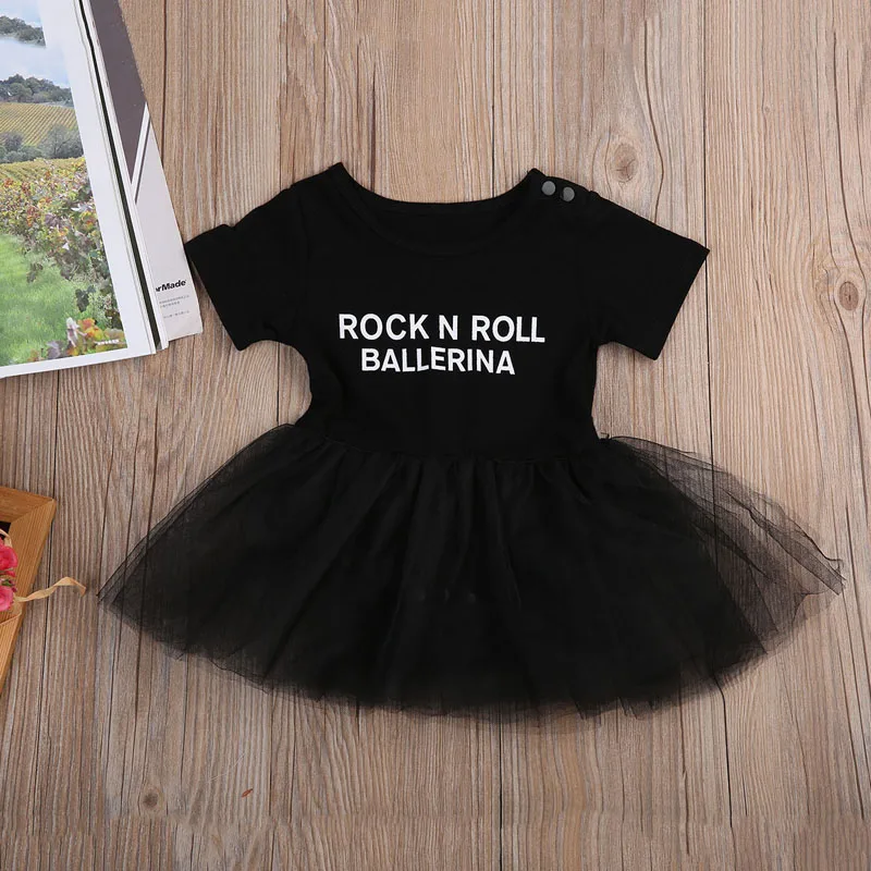 2018 Fashion Casual Newborn Toddler Baby Girls Cotton O-Neck Letter Lace Mini Tutu Black Romper Dress Summer Party Outfit 0-3Y | Детская