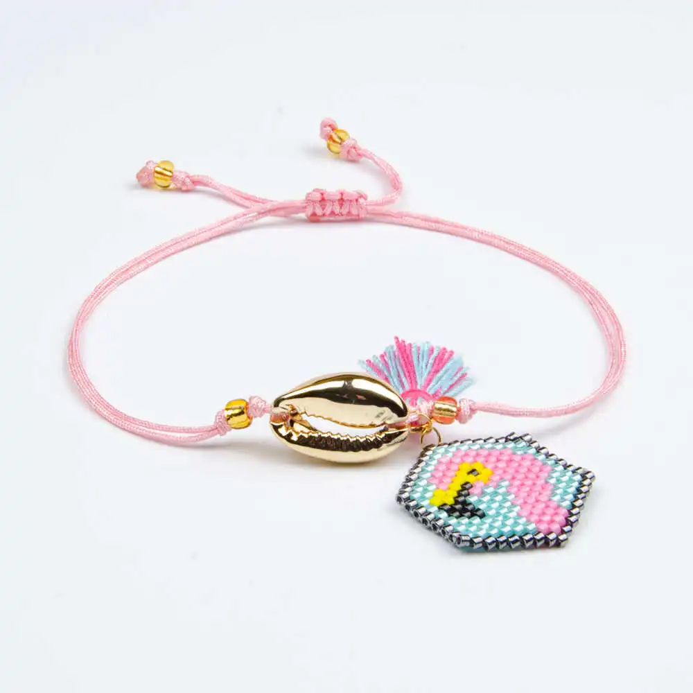 Shinus 5 шт./лот Розовый фламинго Pulseras MIYUKI Золотой корпус браслет ювелирные изделия ручной работы новые женские браслеты Delica - Окраска металла: MIB180454