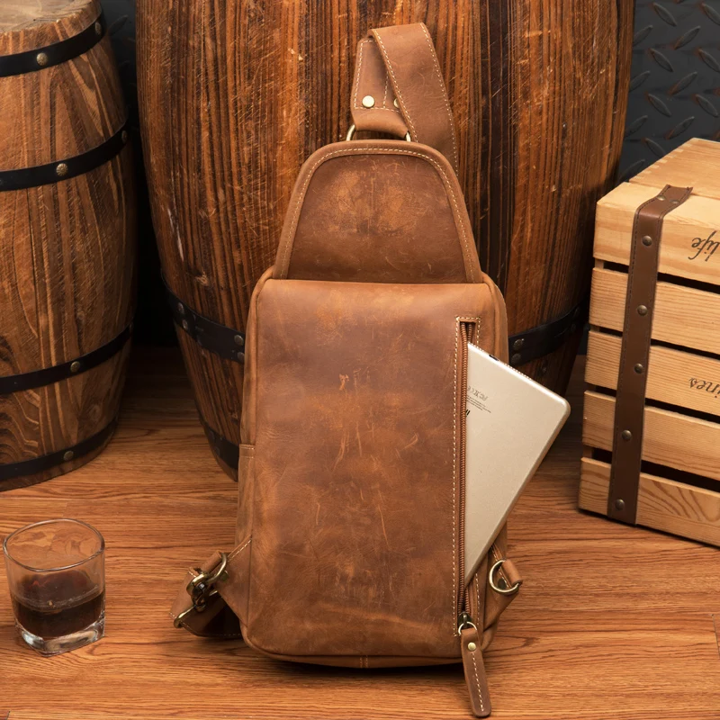 Мужская сумка из натуральной кожи нагрудная дорожная через плечо мужская