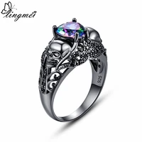 lingmei wholesale drop shipping new exquisitesilver colorlove heart rainbow pink zircon black gold skull ring size 6 7 8