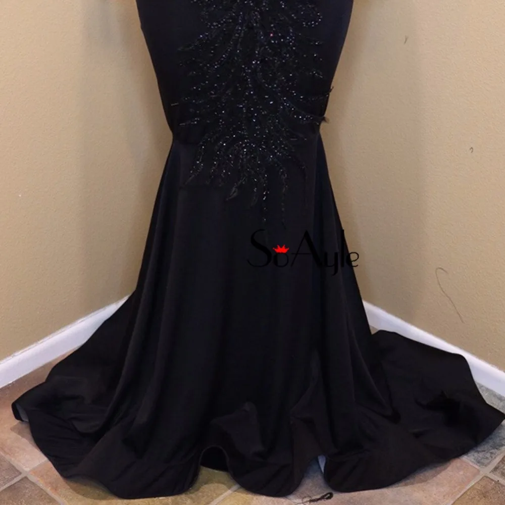 SoAyle Deep V-Neck Mermaid Evening Dresses Beaded Feather Center Piece Long Sleeves Prom Court train Vestidos De Festa | Свадьбы и