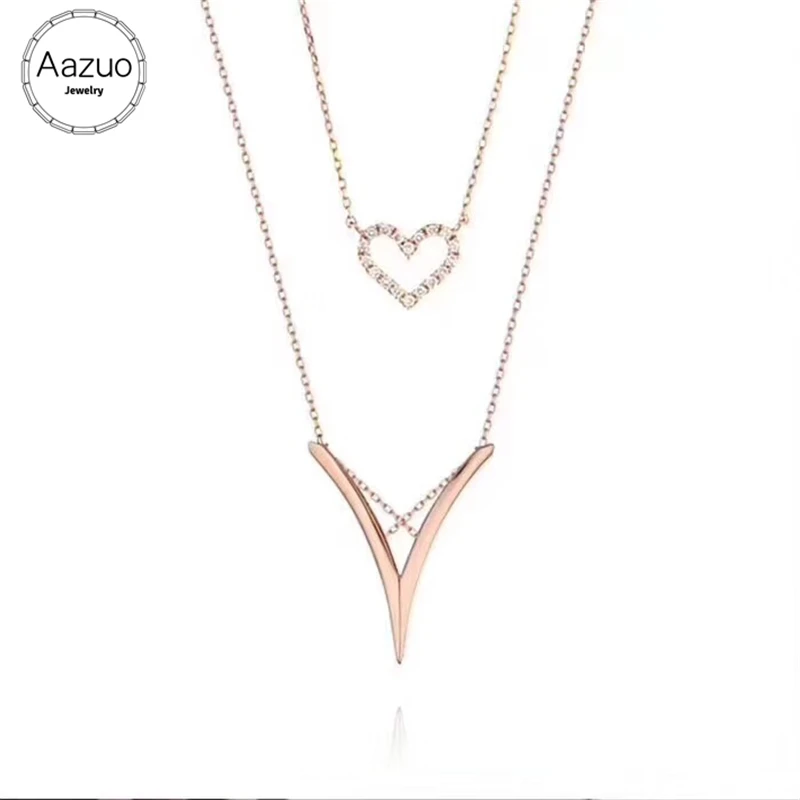 

Aazuo 18K Rose Gold Real Diamonds IJ SI 0.06ct Heart Letter V Double Lines Pendent Necklace For Women Engagement Wedding Au750