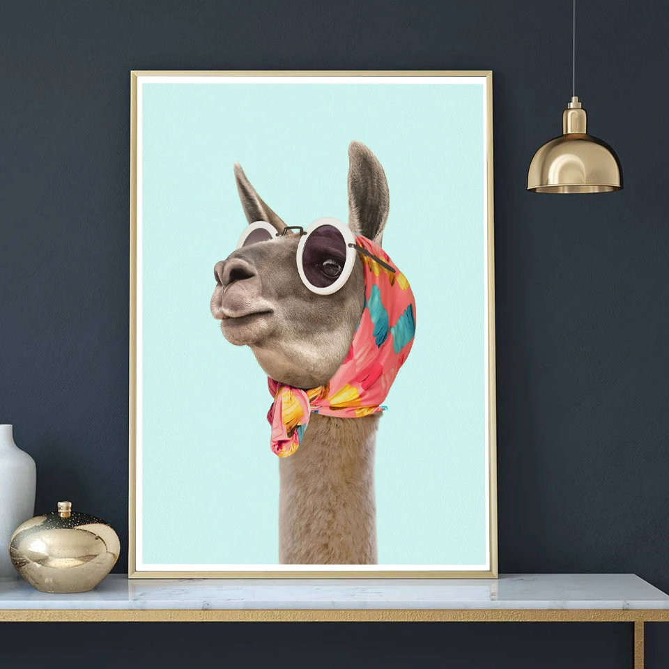 Мода Llama Художественная Печать Холст Плакаты и принты современное платье llama платок солнцезащитные очки фото картина стены Искусство украшение дома