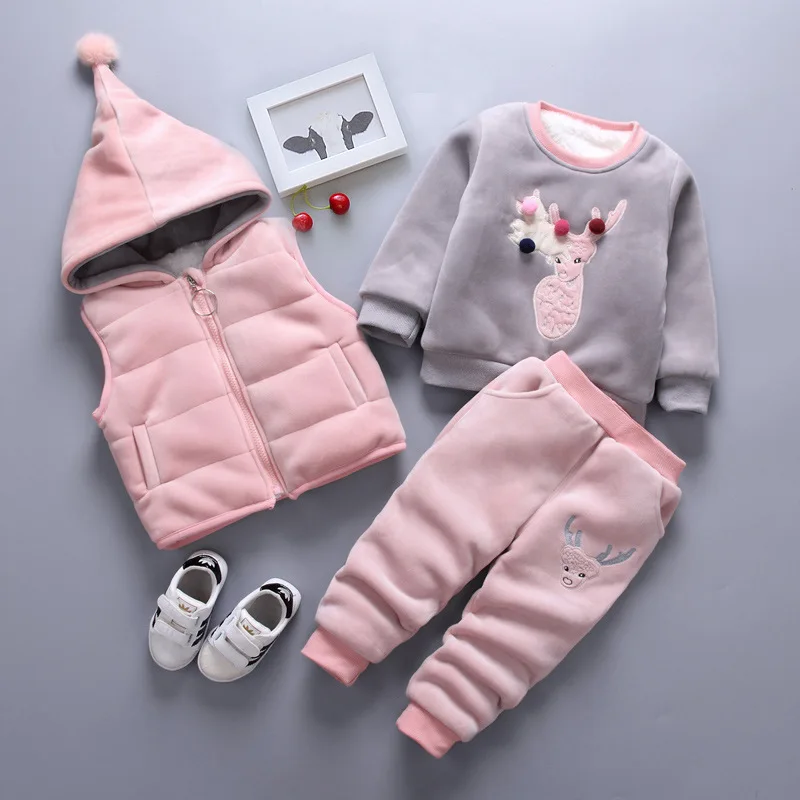 

Baby Girl Clothes 2018 Winter Brand Infant Clothing Outfits Deer Tops + Pants + Vest Baby Boy Outfits Kids Bebes Jogging Suits
