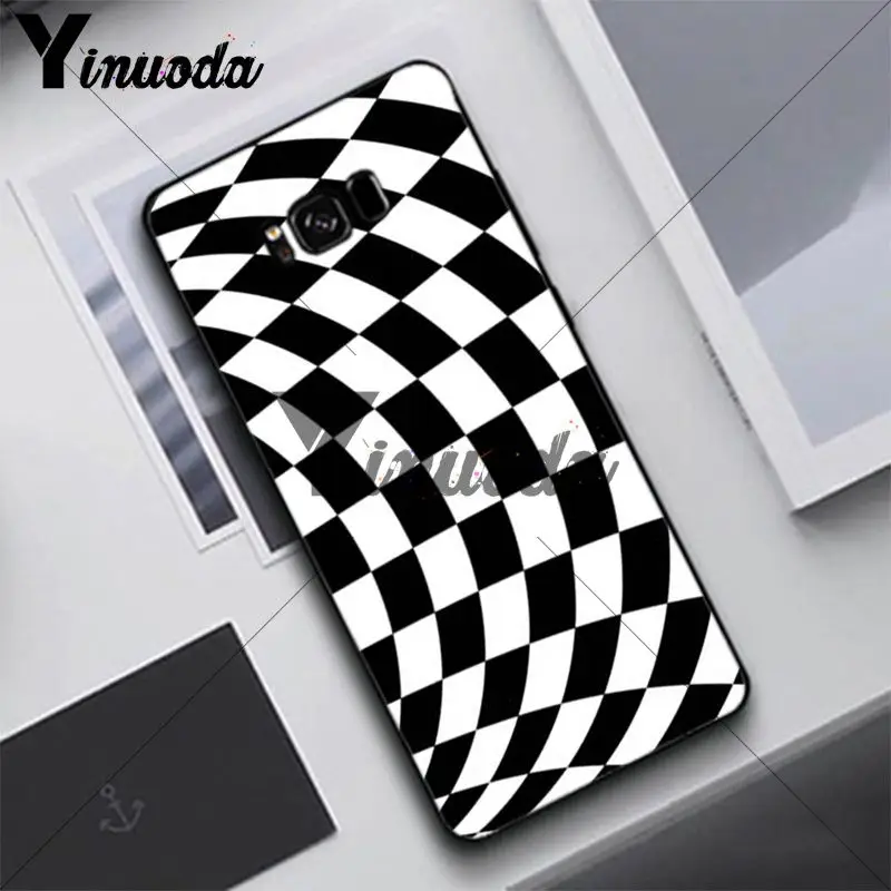 Yinuoda чехол в клетку черный и белый для Samsung S5 S6 S7 S8 S9 S6plus S7plus S8plus S9plus S6edge S7edge