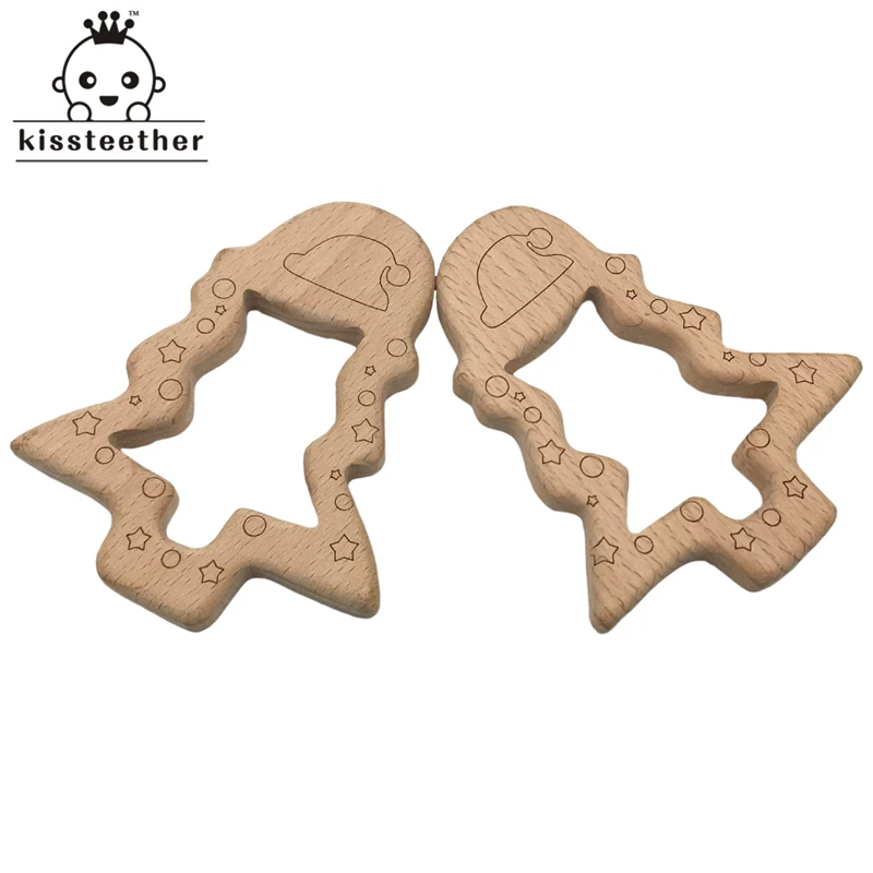 Детские деревянные Прорезыватели для зубов из бука Рождественские елки DIY