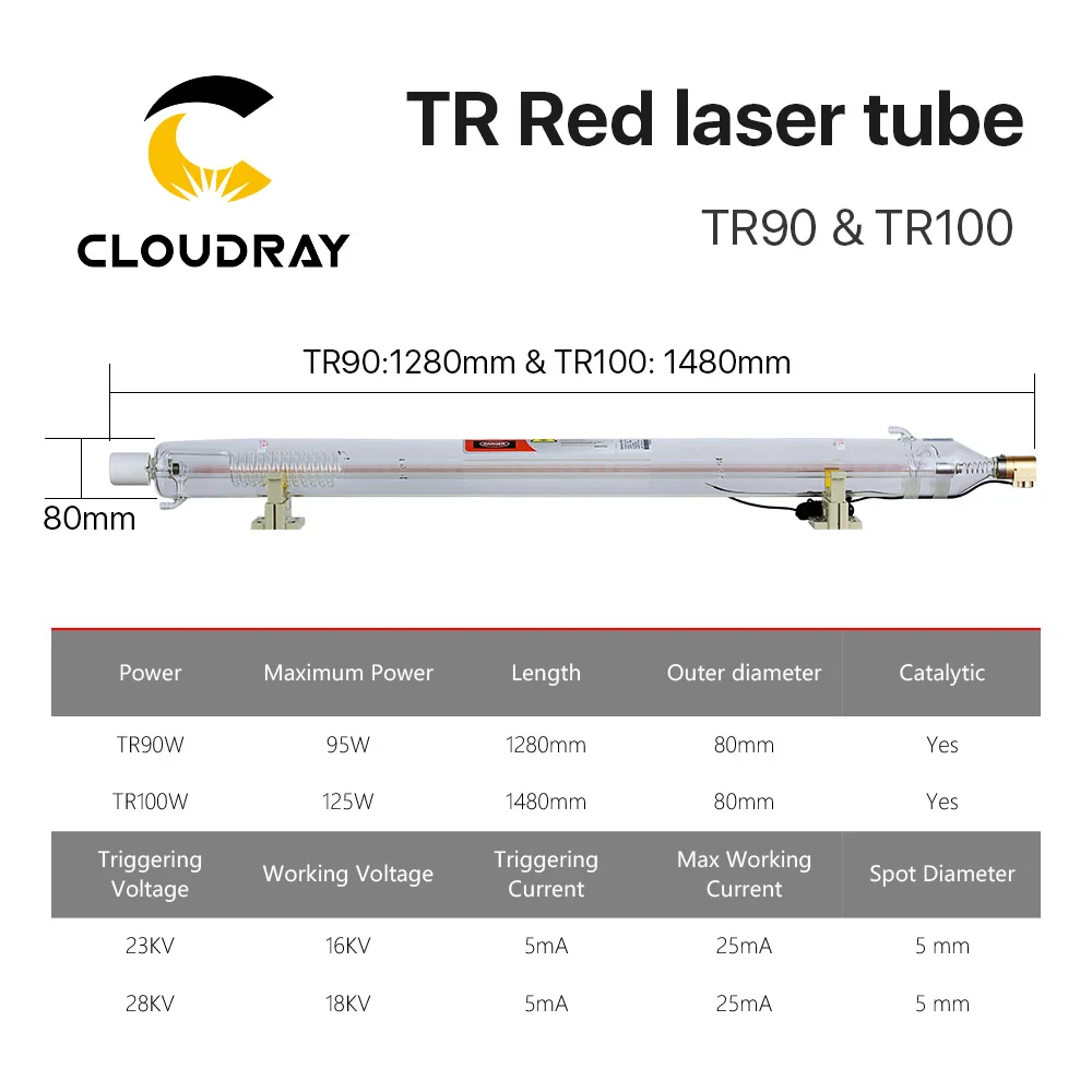 CO2 лазерная трубка SPT TR90 & TR100 90 Вт 100 деревянная коробка длина упаковки 1280 мм 1480