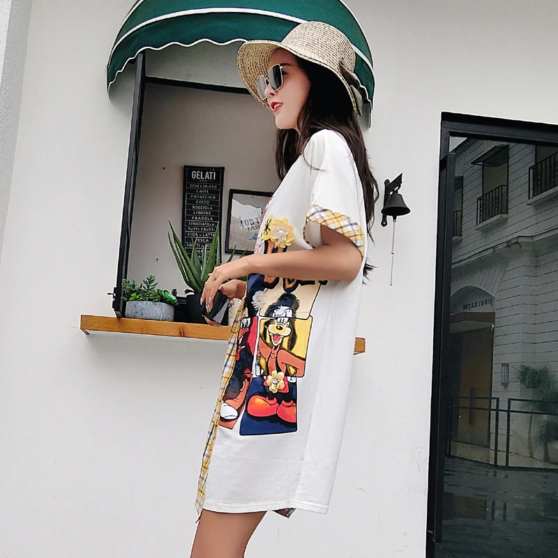 Robe femme ete 2018 Новое Брендовое платье-футболка в клетку стиле ретро с вышитым