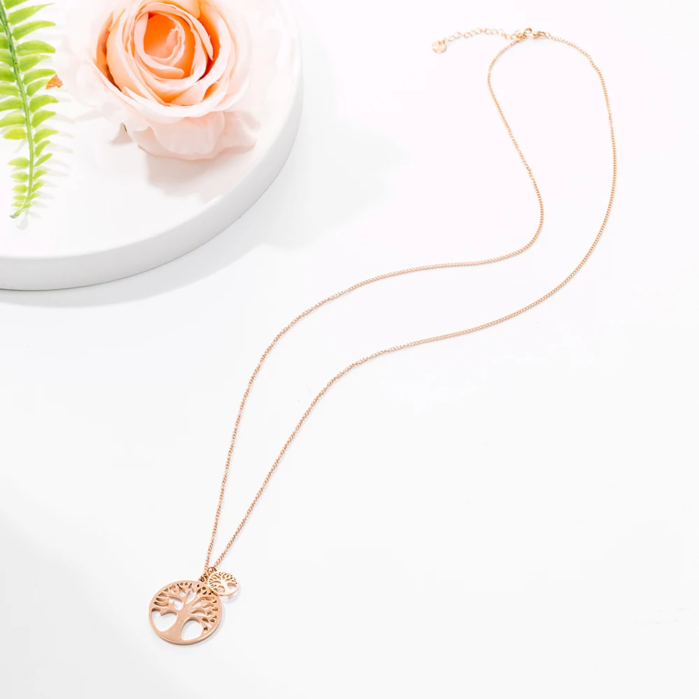 

Long Chain Necklace Rose Gold Stainless Steel Small Tree Of Life Pendant Necklace For Women Fashion Jewelry Party Gifts