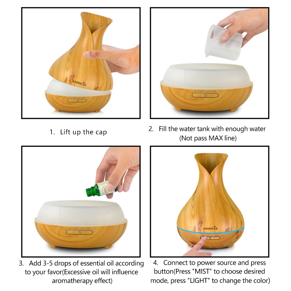 EASEHOLD RU 400 мл Аромат эфирного масла диффузор ультразвуковой увлажнитель воздуха