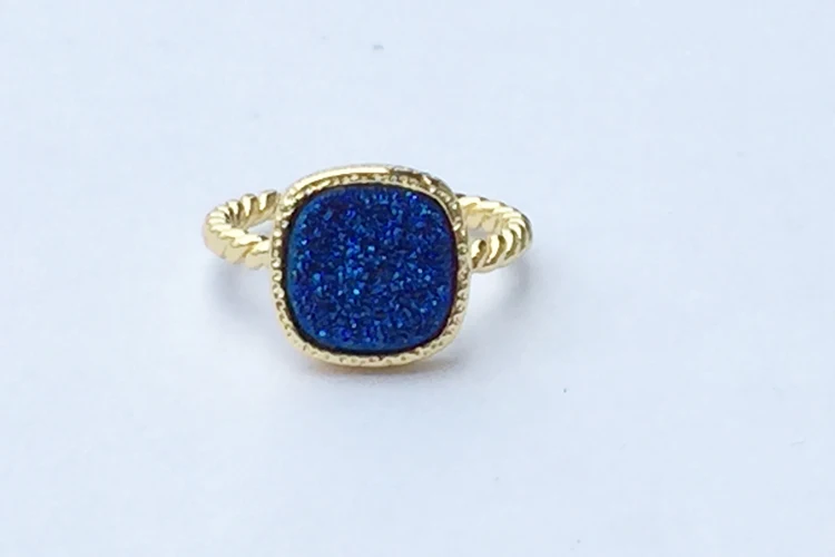 BOROSA натуральный Титан Druzy Agates кольца медь золото цвет круглый и квадратный камни синий черный Druzy кольцо размеры 6 и 7