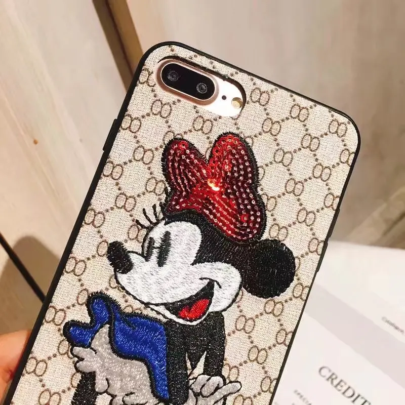 Телефон чехлы для Iphone 7 8 плюс 6 6s Plus X милые Микки и Минни Маус Мышь 3D вышитые