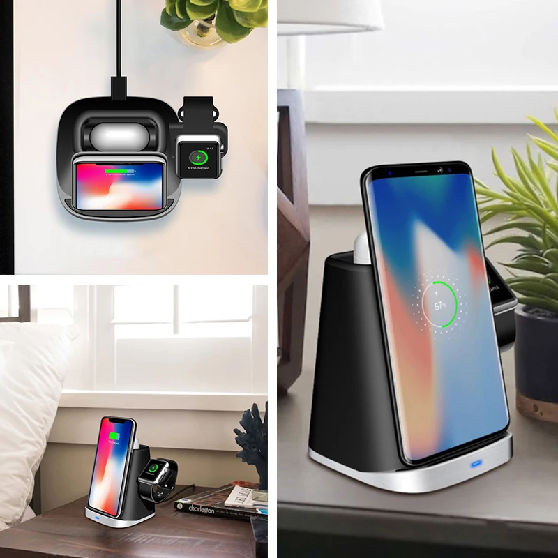 

3 in 1 QI Wireless Charger Stand For AirPods Apple Watch IPhone 8 Plus X XR XS Samsung S9 S8 S10 Wireless Charging Dock Station