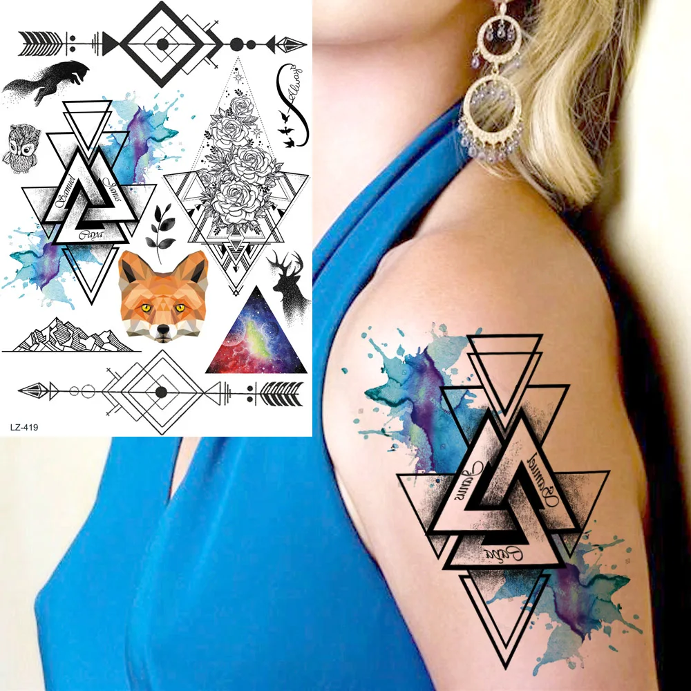 

GoldOcean Triangle Flash Flower Totem Waterproof Tattoos Temporary Body Arm Chest Wrist Tatoos Stickers Makeup Tips Art Tattoo
