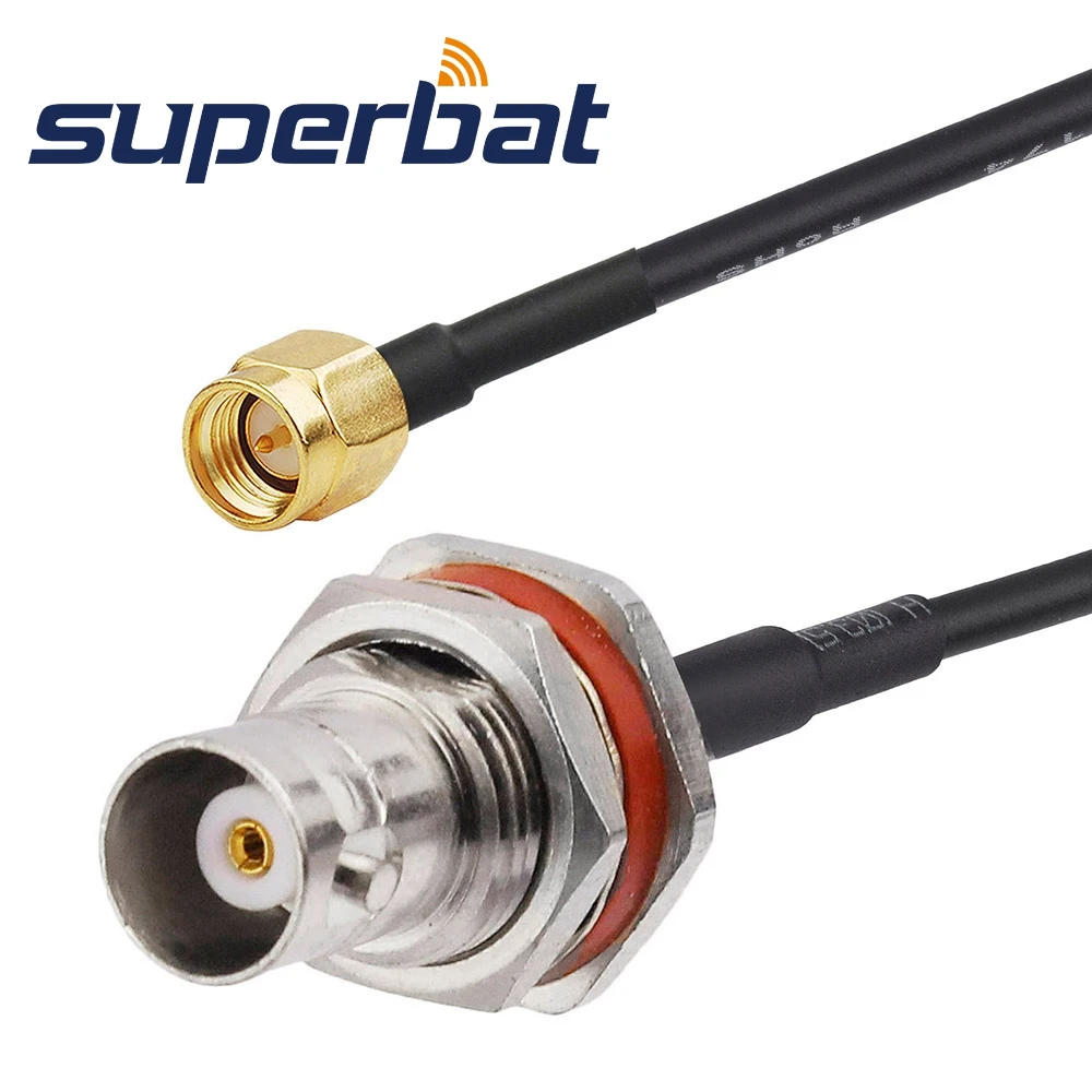 Superbat BNC Female Bulkhead with O-ring Straight to SMA Male Straight Pigtail Cable RG174 20cm