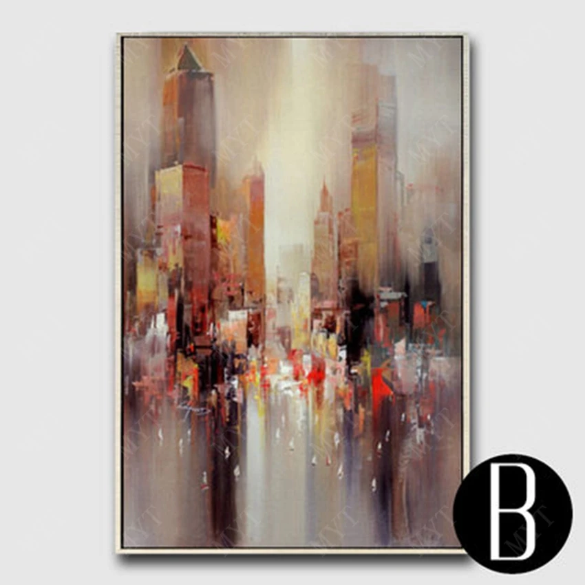

Free new design 100% hand-painted abstract urban brown building wall art without frame canvas.