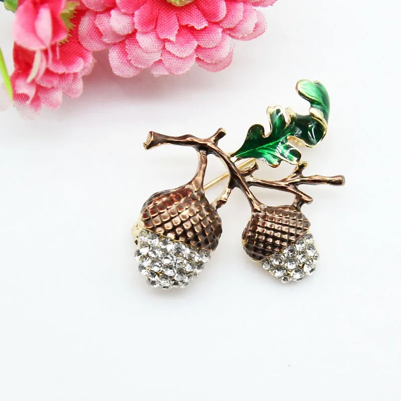 Винтажная брошка RHao с коричневой эмалировкой и кристаллами Pinecone винтажная из