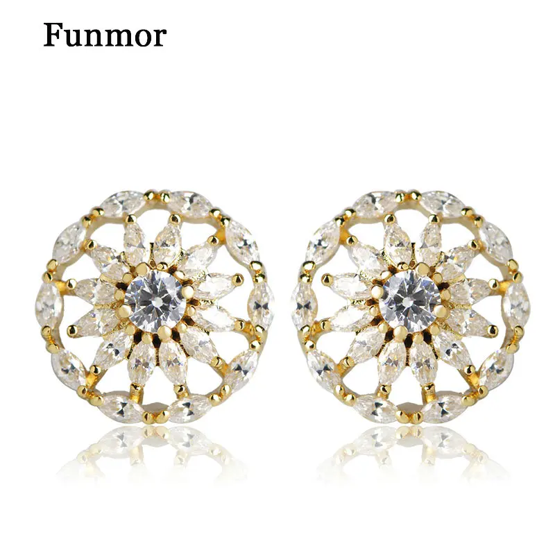 Funmor этнические серьги гвоздики в форме цветка кубический циркон украшения для