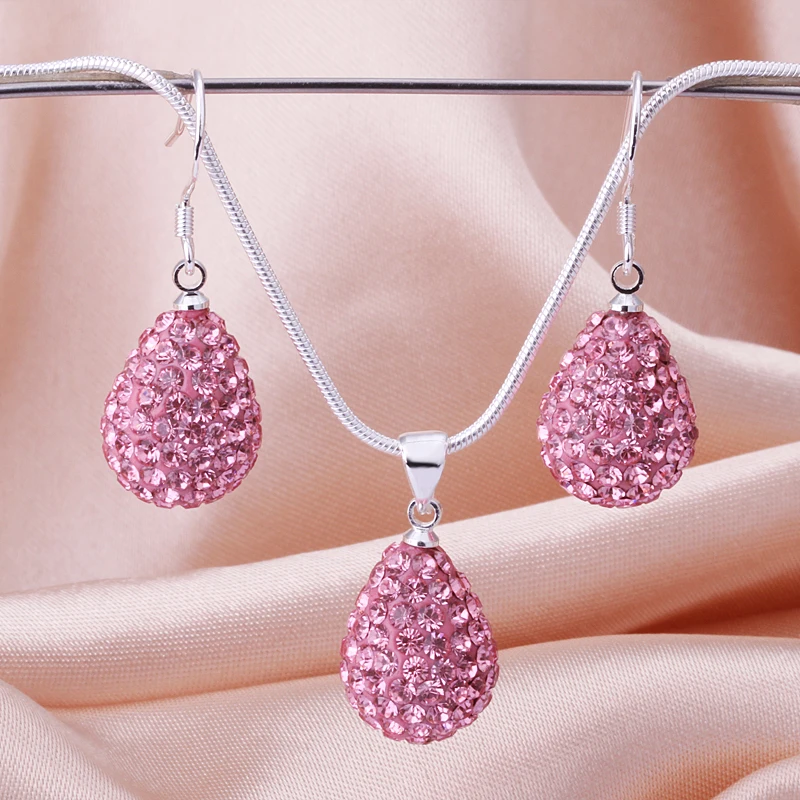 Модный кулон в виде капли воды ожерелье серьги стразы шарик серебряный цвет