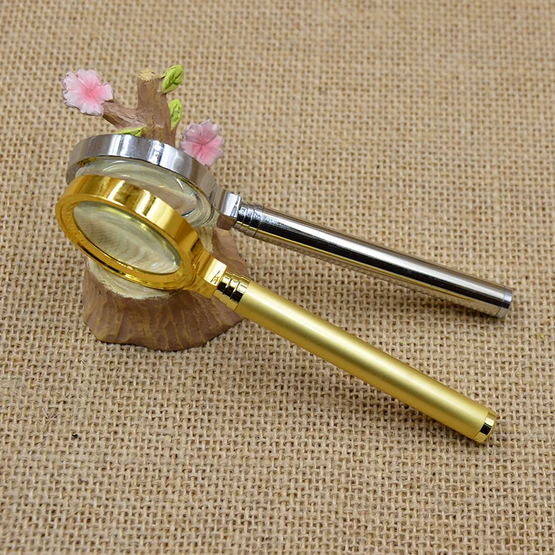 

10X 30mm Lens Golden Sliver Handheld Metal Insects Viewer Magnifying Glass Pocket Magnifier Gift Loupe Reading Glass for Old Man