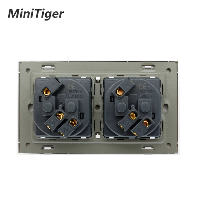 Minitiger Золотая Роскошная стеклянная панель настенная мощность двойная розетка