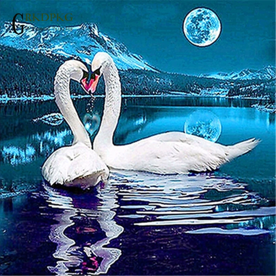 

White swan gift 5d diy diamond painting full square diamond embroidery Cross stitch pictures of rhinestones Wedding decoration
