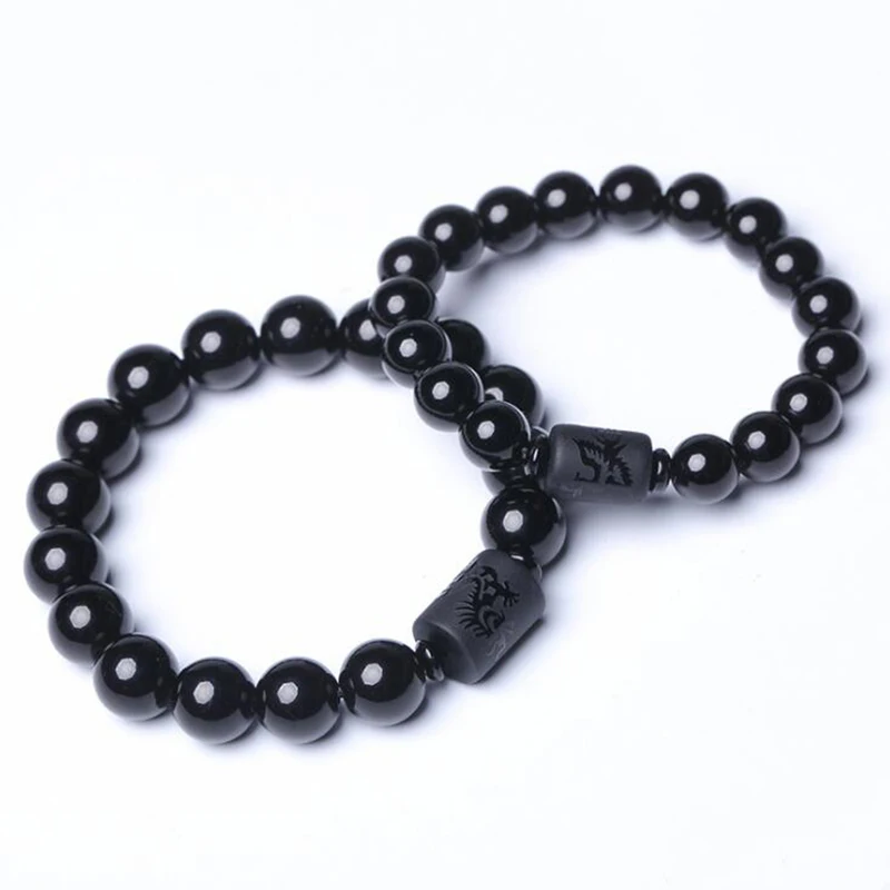 

Jewelry Natural Black Obsidian Carved Buddha Lucky Amulet Round Beads Strand Bracelet 6-16MM For Women Men Beaded Bracelets