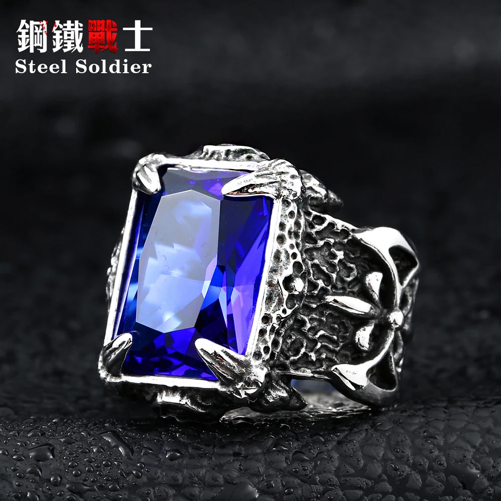 Стальной солдат новинка темно синее большое каменное кольцо для мужчин