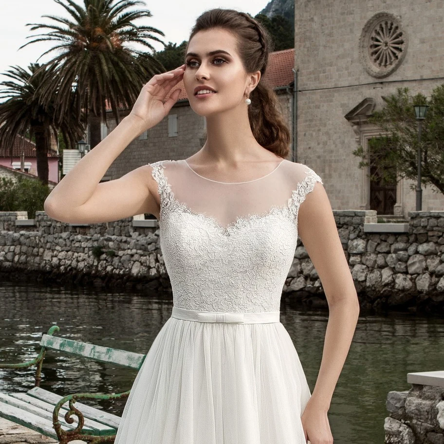 Кружевное Свадебное платье без рукавов прозрачные белые/цвета слоновой кости