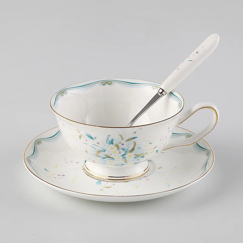 Британская короткая костяного фарфора чайная чашка ложка для блюдца набор 200 мл