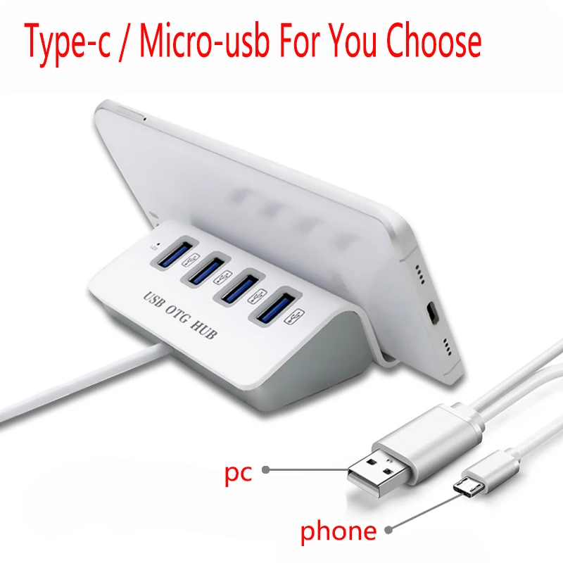 

Высокоскоростной 4-портовый USB OTG концентратор и док-станция Type C и Micro USB OTG USB 2,0 концентратор для смартфона, планшета, ПК, ноутбука с держателе...