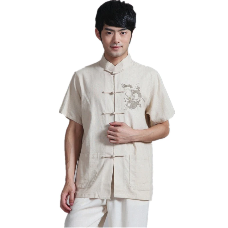 

Shanghai Story new arrival Beige Linen tai chi shirt Chinese Traditional clothing Tang suit chinese kungfu shirt for man