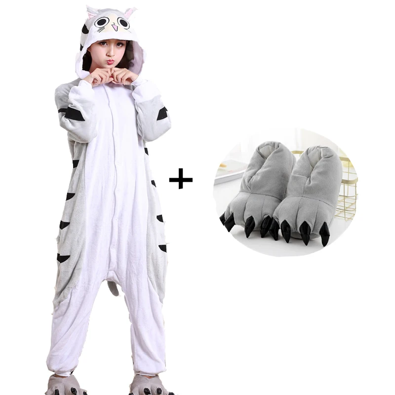 

Kigurumi Pajamas Cheese Cat Cartoon For Women Adult Chi cat Kigurumi Onesie Flannel Nightsuit Cosplay Party Sleepwear Halloween