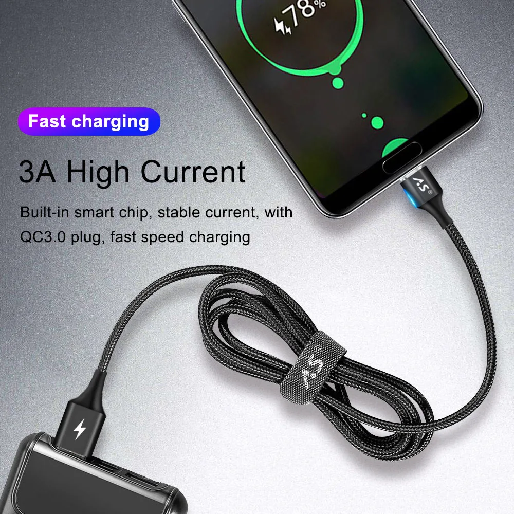 Магнитный кабель A.S с разъемами USB Type C для зарядки телефонов Samsung S9 S8 Note 8 Xiaomi Mi6