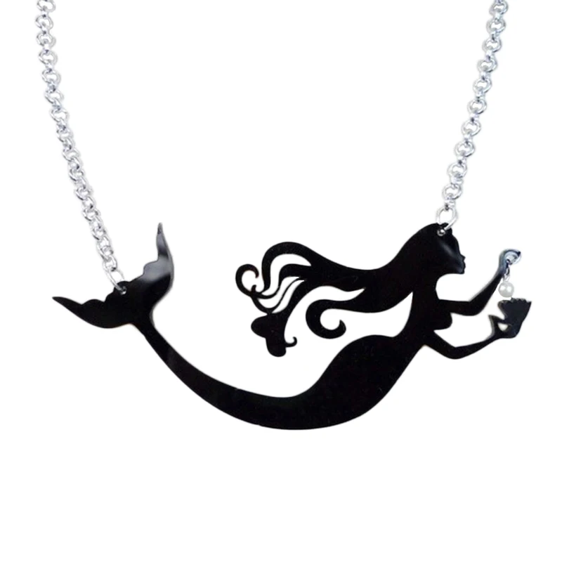 Fashion Individuality Creative Mermaid Pendants &amp necklaces For Women stage show Black Acrylic Choker Necklace Hiphop Jewelry | Украшения