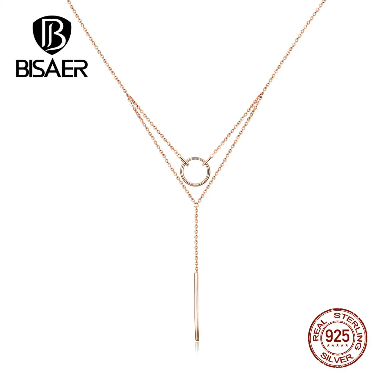BISAER, простой воротник, 925 пробы, серебро, Круглый Круг, длинная цепочка, подвеска, ожерелья для женщин, Стерлинговое Серебро, ювелирное изделие EFN078