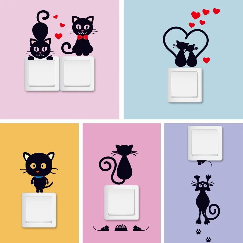 Cute DIY Funny Cat Switch Stickers Wall Light Decals Art Mural Baby Nursery Room Home Decoration Bedroom Parlor | Дом и сад