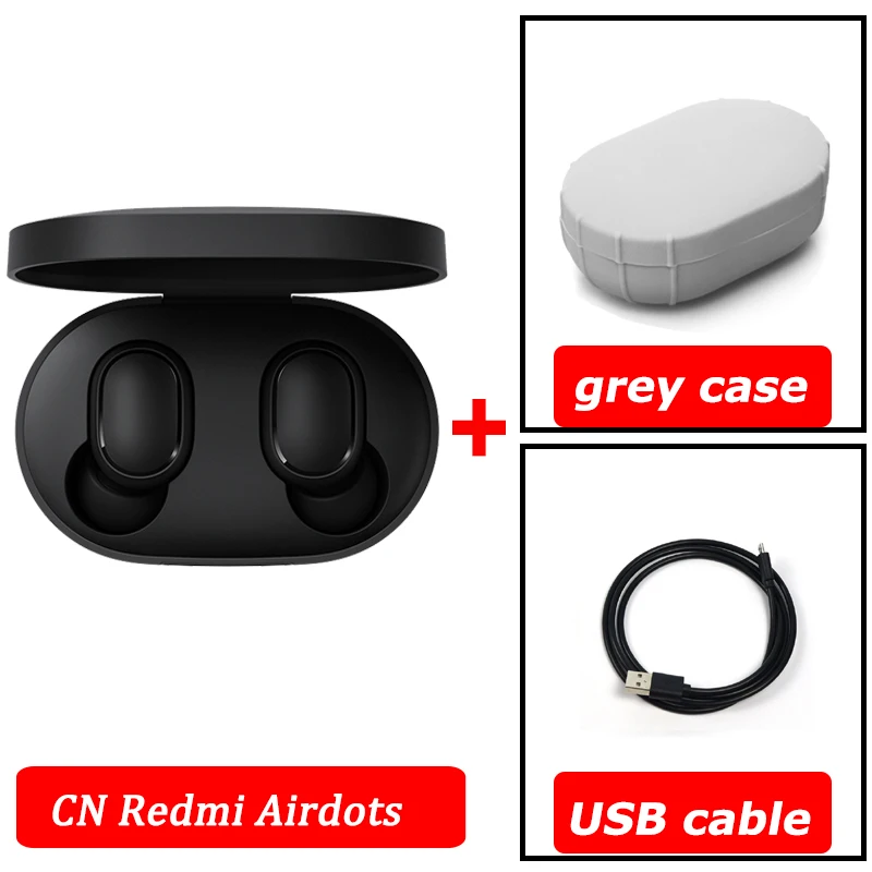 CN cable grey case Xiaomi airdots Redmi Airdots TWS беспроводные наушники Голосовое управление Bluetooth 5,0 шумоподавление управление краном - Цвет: CN cable grey case