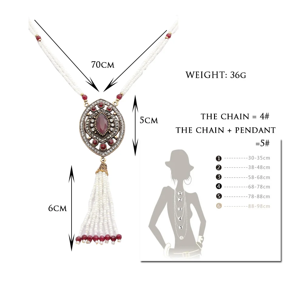 Винтажное длинное ожерелье свитер в турецком стиле с кисточками из смолы полыми