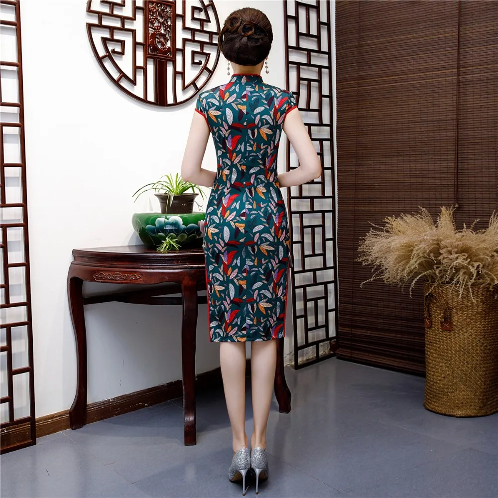 Шанхай история китайский стиль Платье До Колена Cheongsam цветочный Qipao восточное платье с коротким рукавом Вечерние платья для женщин